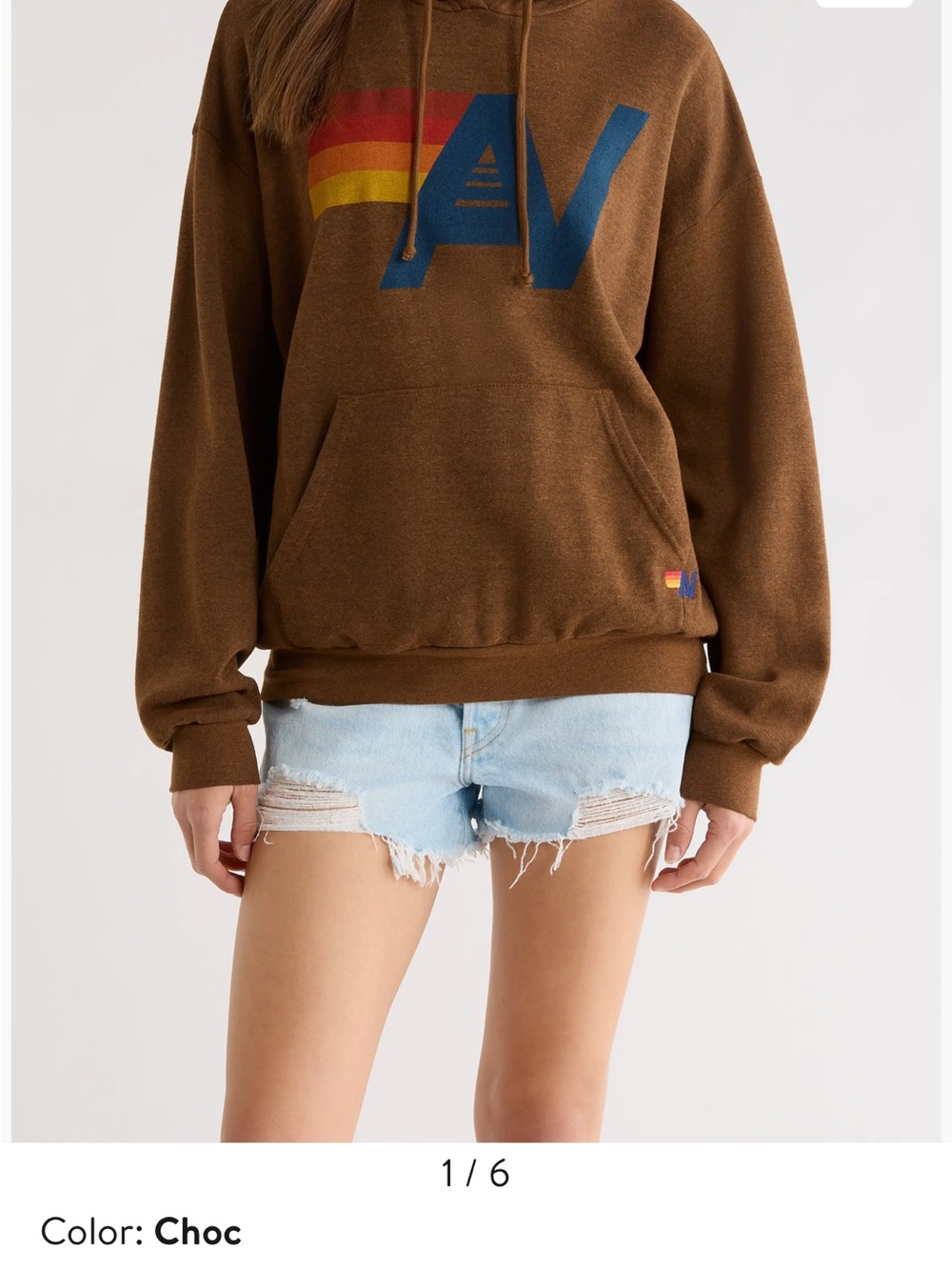 Aviator Nation Choc Brown Retro Stripe Logo Hoodie